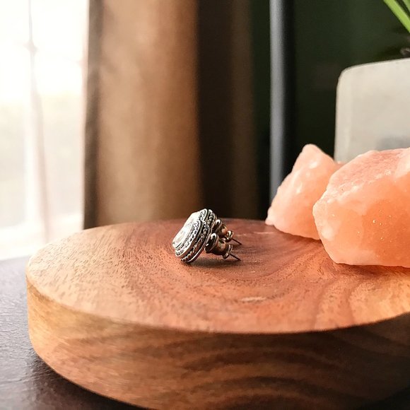 Sterling Silver Bordered Crystal Stud Earrings - Picture 4 of 6